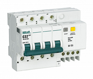 ДИФ-101 S Дифф. автомат 4-полюсный, 32А, 100mA, тип AC-S, 4,5kA (хар-ка C) DEKraft. Вид 1