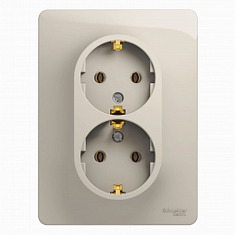 Розетка двойная с заземлением,16А, 250В, в сборе (молочный) Glossa Systeme Electric. Вид 1