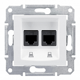 Розетка компьют., RJ45, двойн., кат. 5е, экран. stp, с пруж. заж (белый) Sedna Schneider Electric. Вид 1