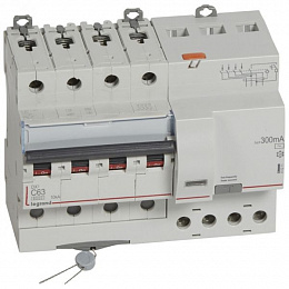 DX3 Дифф. автомат 4-полюсный, 63A, 300mA, тип АC, 6kA (хар-ка C) Legrand. Вид 1