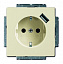 20 EUCBUSB-82-500 Розетка SCHUKO 16А 250В с защитными шторками, с USB 700мА, серия Future/Axcent/Carat/Династия, слоновая кость АВВ. Вид 1.