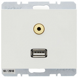 Розетка USB/3,5 мм Audio (полярная белизна) K.1 Berker. Вид 1