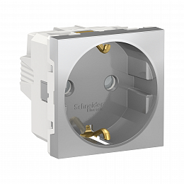 Розетка с заземл., со шторками, винт. зажим, 16А, 250В (алюминий) Unica Modular  Schneider Electric. Вид 1
