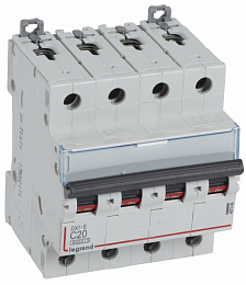 DX3-E Автоматический выключатель 4-полюсный 20A 6kA (хар-ка C) Legrand. Вид 1