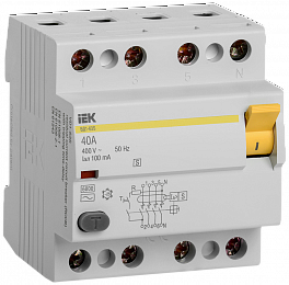 ВД1-63S Блок утечки тока 4-полюсный, 40А, 100mA, 4,5kA, тип AC-S ИЭК. Вид 1