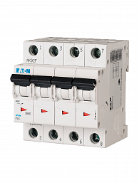 166525 PL6-C3/4 Автоматический выключатель 4-полюсный, 3А, 6kA (хар-ка C) Eaton. Вид 1