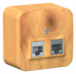 Розетка двойная: RJ45 компьютерная + RJ11 телефонная, изол. пл.,О/У (ясень) Blanca Systeme Electric. Вид 1