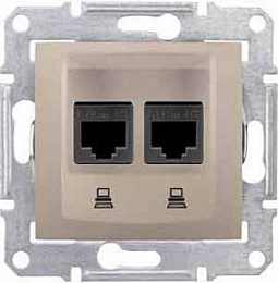 Розетка компьют., RJ45, двойн., кат. 6, неэкран. utp, с пруж. заж (титан) Sedna Schneider Electric. Вид 1