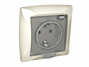 Розетка с заземлением со шторками с крышкой, 16А, IP44, в сборе (бежевый) Дуэт Schneider Electric. Вид 1