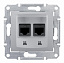 Розетка компьют., RJ45, двойн.,кат. 6,неэкран. utp, с пруж. заж (алюминий) Sedna Schneider Electric. Вид 1.