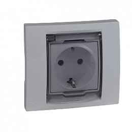 Розетка с крышкой с з/к, винт. зажим, IP44 в сборе (белый) Unica Schneider Electric. Вид 1