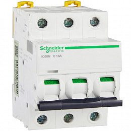 iC65N 3P 16А Автоматический выключатель 3-полюсный, 16А, 6кА (хар-ка C) Schneider Electric. Вид 1