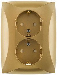 Розетка двойная с заземлением со шторками, 16А, в сборе (шампань) Дуэт Schneider Electric. Вид 1