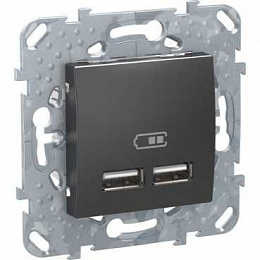 Розетка usb, 2.1 а (графит) Unica Top Schneider Electric. Вид 1
