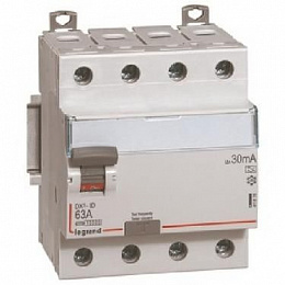 DX3 Блок утечки тока (УЗО) 4-полюсный, 63A, 300mA, тип АС Legrand. Вид 1