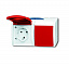 20/2 EW/DVN-53 Розетка SCHUKO 16А 250В IP44, двойная, для открытого монтажа, c красной крышкой, серия ocean, цвет серый/сине-зелёный ABB. Вид 1.