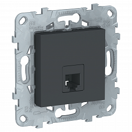 Розетка телефонная, RJ11, одиночная, 4 контакта (антрацит) Unica New Schneider Electric. Вид 1