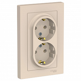 Розетка двойная с заземлением, 16А, в сборе (бежевый) Atlas Design Systeme Electric. Вид 1