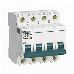 ВА-101 Автоматический выключатель 4-полюсный, 25А, 4.5kА (хар-ка C) DEKraft. Вид 1