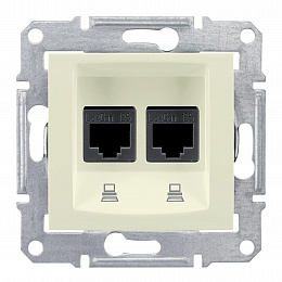 Розетка компьют., RJ45, двойн., кат. 6, неэкран. utp, с пруж. заж (бежевый) Sedna Schneider Electric. Вид 1