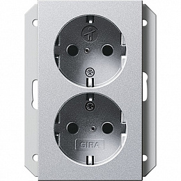 Розетка двухместная с заземлением (алюминий) System 55 Gira. Вид 1
