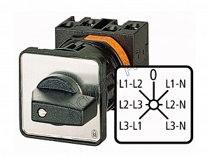 95813 T0-3-8007/E Вольтметр переключатель, 3P+N, FS Phase/Phase-0-Phase/N, 45 °, 48х48 мм, установка Eaton. Вид 1