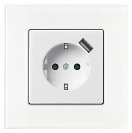 20 EUCBUSB-96-507 Розетка с заземлением с USB-зарядкой, со шторками, безвинтовой зажим, 16А/250В (шале/белый) Basic 55 ABB. Вид 1