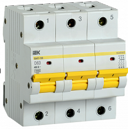 ВА47-150 Автоматический выключатель 3-полюсный, 63А 15kA (хар-ка D) ИЭК. Вид 1