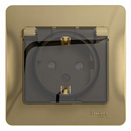 Розетка с заземлением со шторками с крышкой, 16А, IP44, в сборе (титан) Glossa Systeme Electric. Вид 1