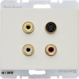 Тройная розетка RCA/S-Video (белый, глянцевый) Arsys Berker. Вид 1