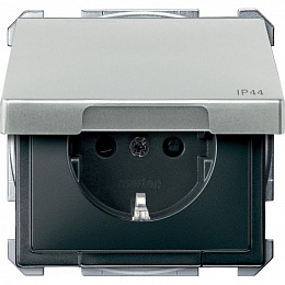 Механизм розетки с крышкой (сталь) Merten Aquadesign Schneider Electric. Вид 1