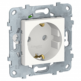 Розетка с з/к со шторками, б/зажим (белый) Unica New Schneider Electric. Вид 1