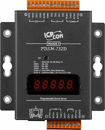 Программируемый сервер устройств с 2 портами RS-232, 1 портом RS-485, 4хDI и 4хDO, LED-дисплей, металлический корпус ICP DAS. Вид 1