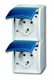 20-02 EW-53-500 Розетка SCHUKO 16А 250В IP44, двойная вертикальная, для открытого монтажа, серия ocean, цвет серый/сине-зелёный ABB. Вид 1