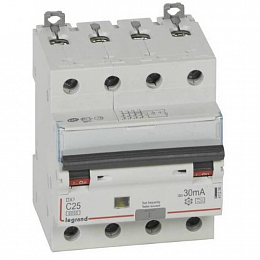DX3 Дифф. автомат 4-полюсный, 25A, 30mA, тип А, 6kA (хар-ка C) Legrand. Вид 1