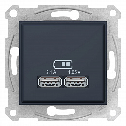 Механизм USB зарядного устройства 2,1А (2x1,05а) (графит) Sedna Schneider Electric. Вид 1
