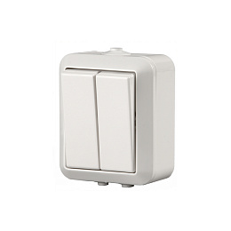 1065SW Выключатель 2-клавишный, 1-полюсный, 16А/230В (схема 2), серия Jussi, белый, поверхностный монтаж, IP44 ABB. Вид 1