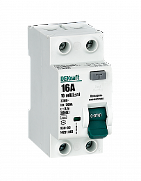 УЗО-03 Блок утечки тока 2-полюсный, 16A 10mA, тип А, 6kA DEKraft. Вид 1