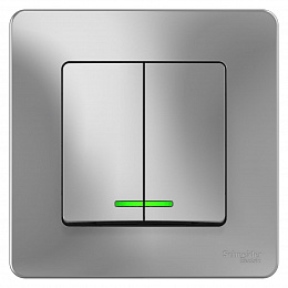 Выключатель 2-клавишный, С/У, (cх.5) с подсв., 10а, 250b (алюминий) Blanca Systeme Electric. Вид 1