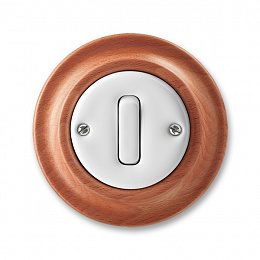 3559K-C86345 52 Переключатель кнопочный одноклавишный белый фарфор / натуральное дерево вишня Decento ABB. Вид 1