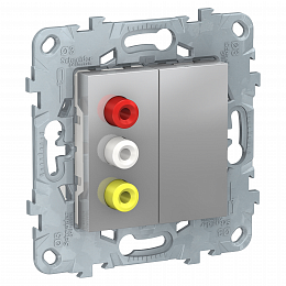 Розетка 3 RCA (алюминий) Unica New Schneider Electric. Вид 1