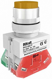 ВК22-ABLFP-YEL-LED-24 Кнопка выступающая желтая с подсветкой 20 мм, 24В AC/DC DEKraft. Вид 1