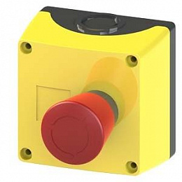 Кнопка аварийного отключения, грибовидная, в корпусе IP65, с контактной группой 1НЗК, d=40мм, уст. диам. 22мм, с фиксацией Siemens. Вид 1