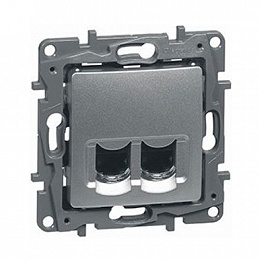 Розетка двойная RJ11 + RJ45, категория 5UTP, (алюминий) Etika Legrand. Вид 1