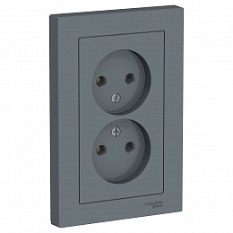 Розетка двойная без заземления,16А, в сборе (грифель) Atlas Design Systeme Electric. Вид 1