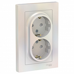 Розетка двойная с заземлением со шторками, 16А, в сборе (жемчуг) Atlas Design Systeme Electric. Вид 1