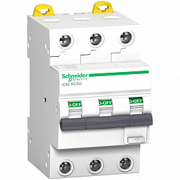 iC60 RCBO Дифф. автомат 3-полюсный, 25А, 30mA, 10kA, тип А (хар-ка C) Schneider Electric. Вид 1