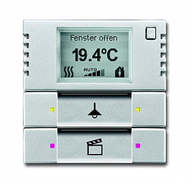 6128/28-83-500 Терморегулятор KNX с дисплеем и сенсором, 2/4-клавишный, серебристый алюминий ABB. Вид 1