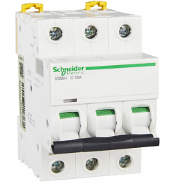 iC65H 3P 16А Автоматический выключатель 3-полюсный, 16А, 10кА (хар-ка C) Schneider Electric. Вид 1
