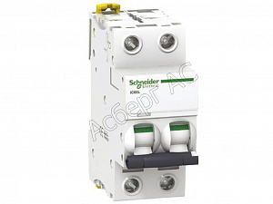 iC60N 2P 2A Автоматический выключатель 2-полюсный, 2А, 6кА (хар-ка B) Schneider Electric. Вид 1